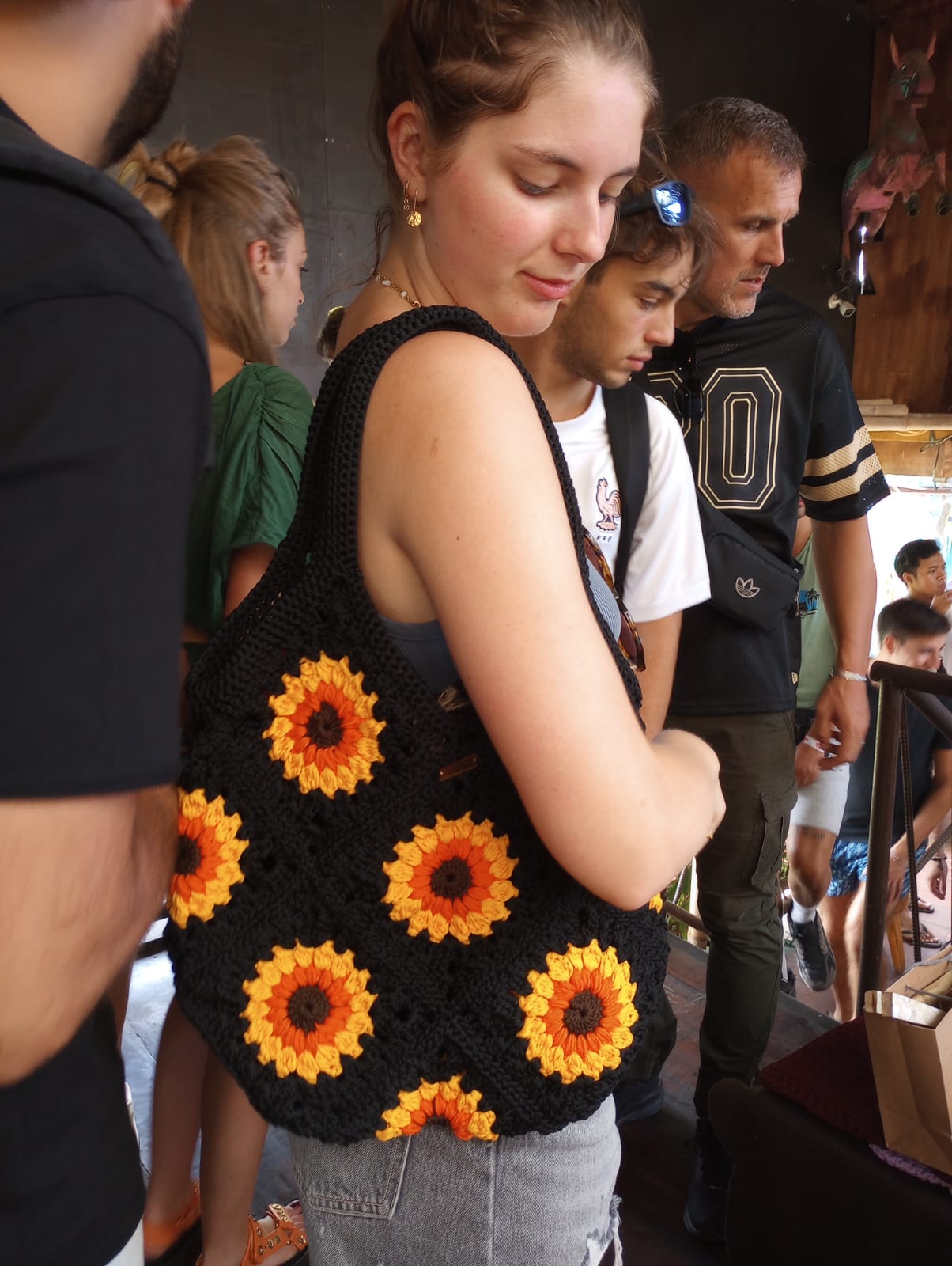 🌻 Sunburst Crochet Tote with Bamboo Handles