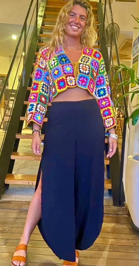 🌈 Rainbow Crop Crochet Jacket